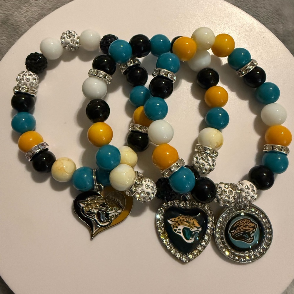 NFL Teal, Black, White, and Yellow Charm Bracelets